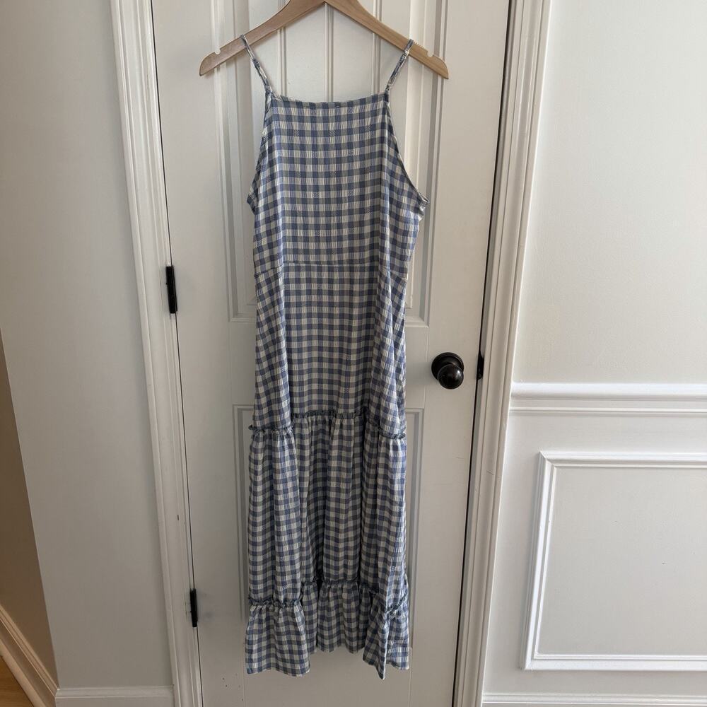 Vintage Nanette Lepore Blue Gingham Ruffle Maxi Dress Women’s Size 10 - Picture 5 of 11